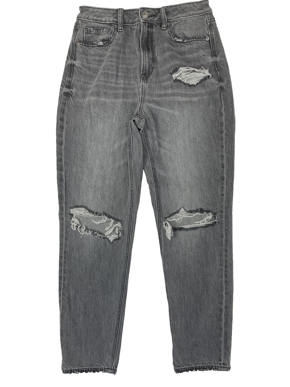 American Eagle Mom Jeans Gray Black High Rise Ankle Distressed Women's Size 4R